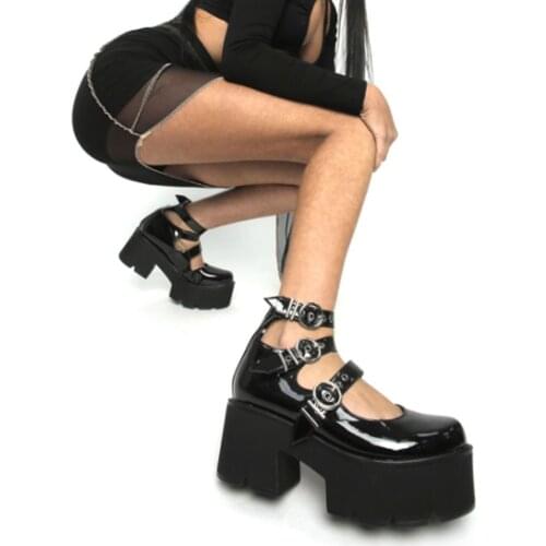 Female Mary Janes Pumps Gothic Lolita Hoof Heels Round Toe Buckle Strap High Heel Shallow Sweet Party Girl 2021 Woman Shoes