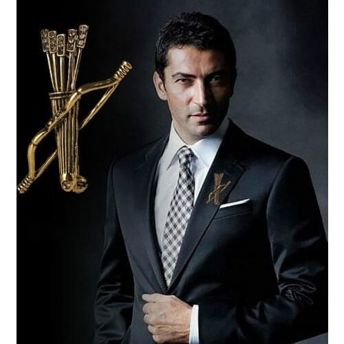 Vintage Metal Bow and Arrows Brooches Crystal Clothes Suit Shirt Collar Lapel Pin Badge Brooch Jewelry Men Women Accessories