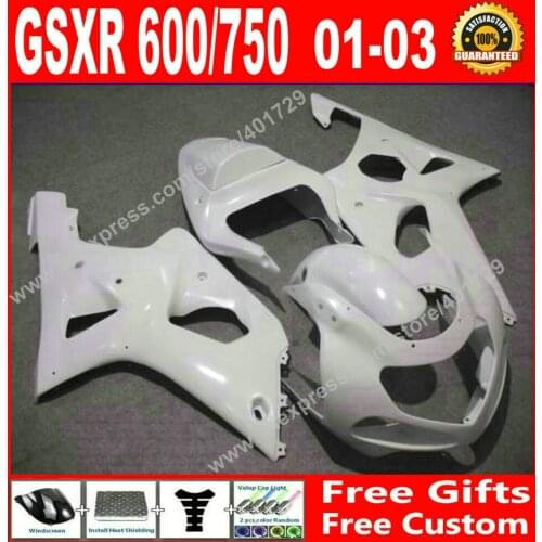 High quality Fairings for all white bodywork SUZUKI 2001 2002 2003 GSXR 600 750 motocycle parts 01 02 03 fairing set 7 gift KG97