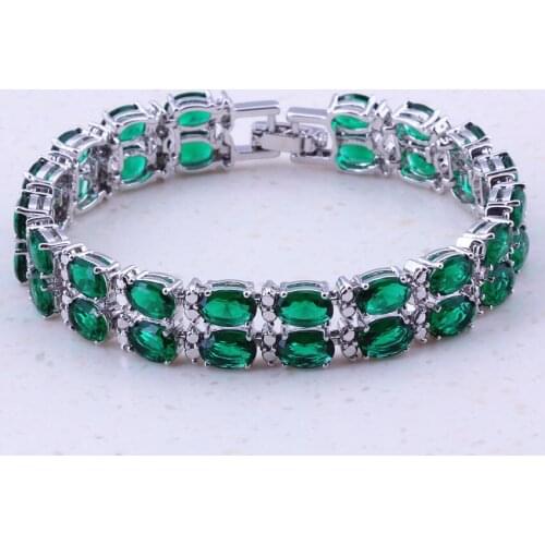 Glaring Green Created Emerald Silver Color Charm Bracelets Party Fashion Jewelry For Women Trend Accessories D0001
