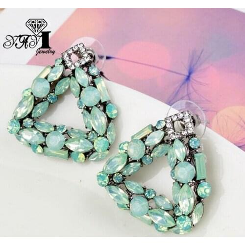 YaYi Jewelry Fashion Green Glass Crystal Rhinestone Dangle Women Ancient Gold Color Wear Ear Band Long Tassel Earrings