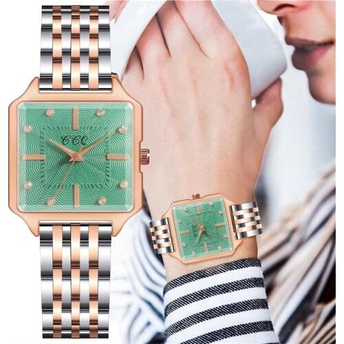 Women Fashion Rhinestone Square Watch Luxury Stainless Steel Band Ladies Quartz Analog Wrist Watch Reloj Mujer