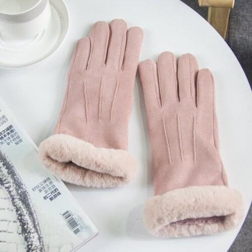 Lady Winter Warm Gloves Female Velvelt Driving Mittens Students Cashmere Thickening Windproof Driving Luva Suede Gloves B-9185