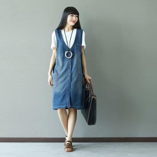 Big Size Women Long Denim Vest Fashion Big Pockets Cotton Waistcoat Vintage Patchwork Sleeveless Jean Jacket G080401