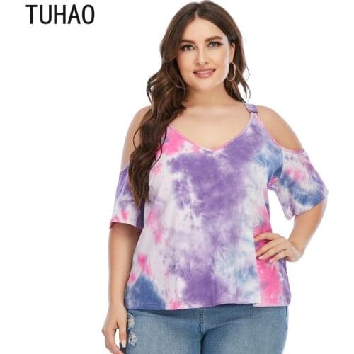 TUHAO PLUS SIZE 4XL 3XL Women Casual Tops 2021 Summer Mom Clothes Short Sleeve Printed Fashion Ladies Vintage Elegant Womens Top