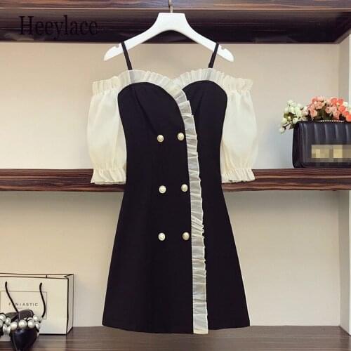 Plus Size Women Sexy Off the Shoulder Mini Dress Summer 2020 Slash Neck Puff Sleeve Patchwork Pleated Ruffle Party Dresses 4xl