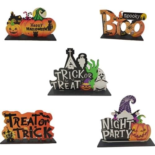 1pcs Wooden Ornaments Pumpkin Ghost Trick or Treat Pendants For Home Door Hanging Signs Kids Toy Halloween Party Decoration