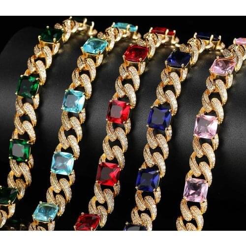 12mm Big Crystal Hip Hop Miami Cuban Chain Iced Out Necklace Rapper Jewelry Cubic Zirconia Gold Sliver N2056Q