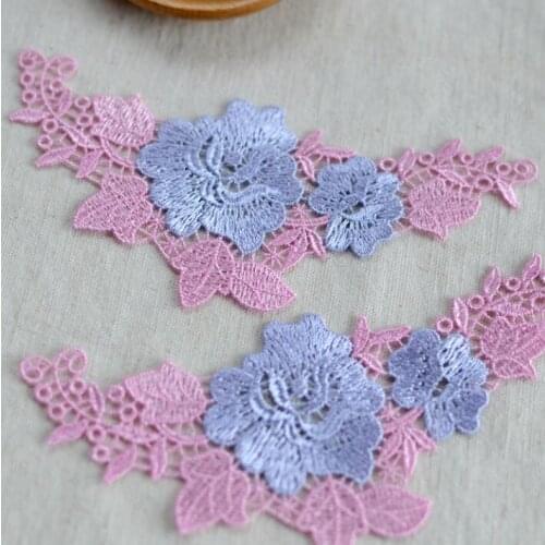 2 Pieces 15.5*6.5cm Hot Sale Lace Flowers Applique Trim Sewing Craft Beautiful Polyester Flower Lace Trim