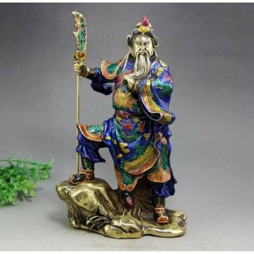 Antique bronze China statue of Guan Gong ornaments copper enamel color process brass ornaments lucky
