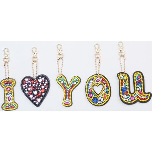 High Quality I Love You Diamond Painting Ornaments Pendants Key Ring Small Diamond Art for Kids And Adults Bag Keychains