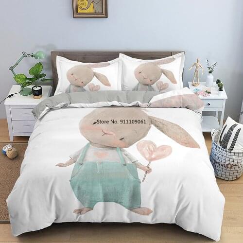 Cartoon Rabbit Bedding Set for Kids Girl Polyester Duvet Cover with Pillowcase Comforter Bedding Cute Children Room Decoration