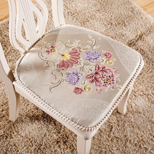 European Thicken Dinning Chair Cushions Soft Seat Pad Embroidery Flowers Stool Sit Mat Washable Chair Cushions Anti-Slip 2 Sizes