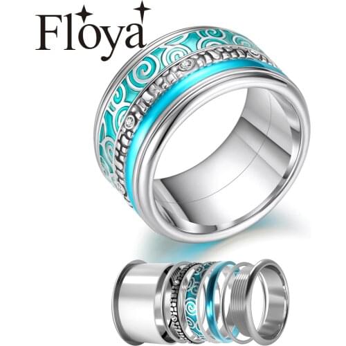 Floya Stainless Steel Rings For Women Interchangeable Rotatable Wedding Ring Big Band Aneis Feminino Anillos Mujer Layers Ring