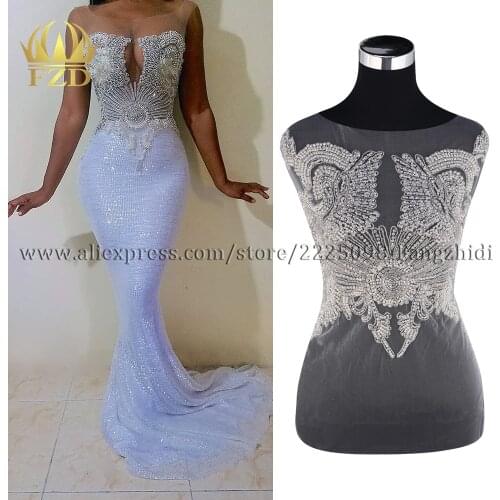 FZD 1 PIECE Elegant Clear Crystal Stone Patches and Rhinestone Crystal Pearls for Wedding Dresses, DIY Decorative Clothes