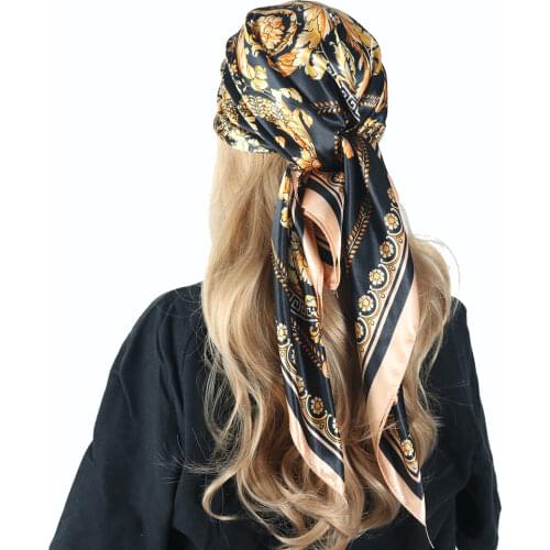 Head Scarf Women Luxury Brand Square 90*90cm Silk Foulard Satin Bandana Cheveux Soft Neckerchief Hijab Hair scarves for ladies