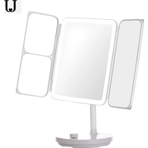 Jordan&Judy Led Desktop Vanity Mirror Intelligent Time Reminder Folding Three-sided Makeup Mirror Shell Mirror Dimming HD