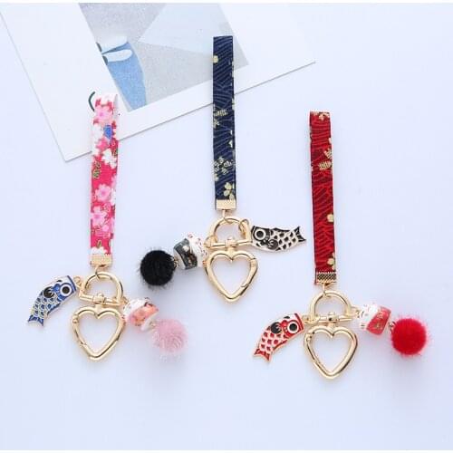 Creative Ceramic Recruit Wealth Lucky Cat lucky Charm Keychain Alloy Clothes Backpack Keyring Key Chains Charms Couple Gifts