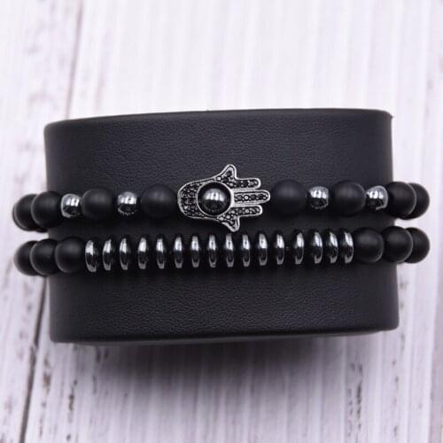 8MM Fashion Mens Bracelet Set Palm Disco Charm Classic Hematite Beaded Bracelet Mens Jewelry Gift