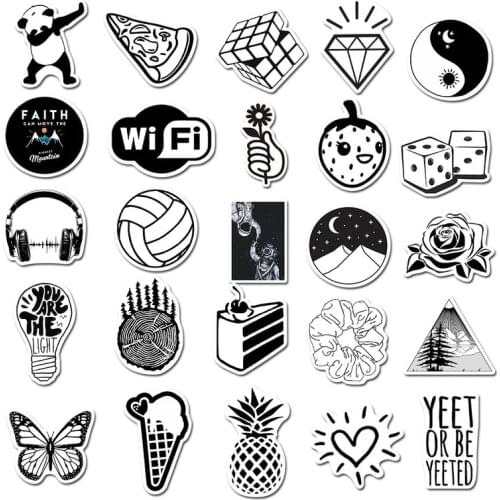 50 Sheets Black White Minimalist Series Graffiti Sticker Toys Trunk Notebook Water Cup Skateboard Waterproof Stickers Toy