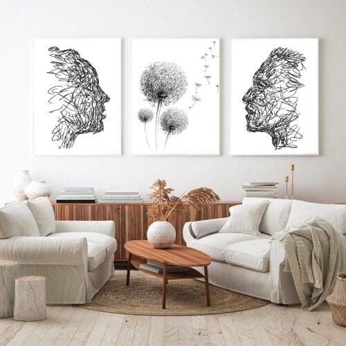 Abstract Line Face HD Wall Art Modular Pictures Nordic Style Poster Dandelion Canvas Painting Print Restaurant Home Decoration