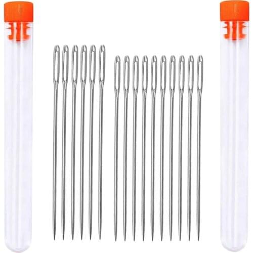 Nonvor Household Funiversal Stainless Steel Large Eye Stitching Needles, Big Eye Hand Sewing Needles in Storage Tube