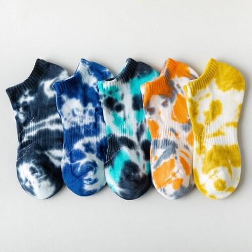 Tie Dye Short Ankle Socks Mens Sports Harajuku Elastic Shallow Mouth Cotton Sox High Quality Street Couples Slippers Boat Socks