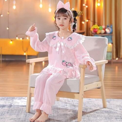 New Wear Princess Style Pajamas Suit Girls Sleepwear Set Autumn Winter Warm Flannel Pyjamas for Kids Nightwear Christmas Gift