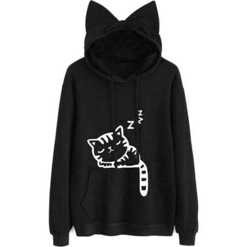 New Women Pullover Sweatshirt Casual Autumn Winter Cat Printed Long Sleeve Warm Hoodies Pullover Sweatshirt Sudaderas Para Mujer