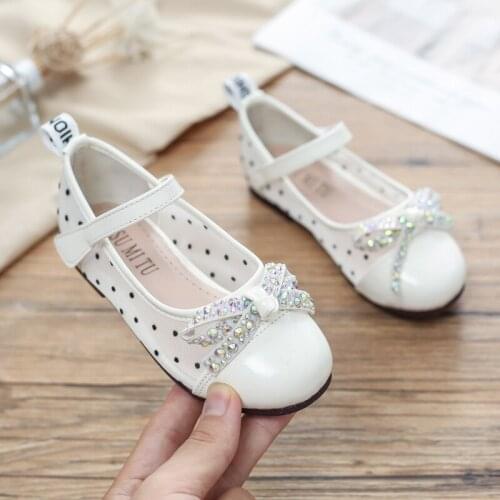 3-12 Years 2021 Fashion Spring Crystal Bow Dress Pu Leather Shoes For Kids Girls Party Princess Breathable Shoes For ChildrenS