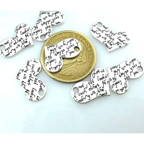 25pcs Antique Silver Words Heart Charm Pendant For Bracelet Necklace Handmade DIY Jewelry Accessorie 13551