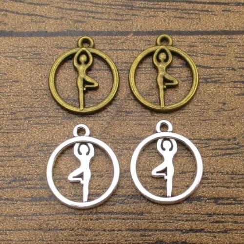 Yoga Girl Charms 40PCS/Lot 19×16mm Deambulation Sport Round Tag Pendants Charm Bracelet 2 Colors Available-RS320
