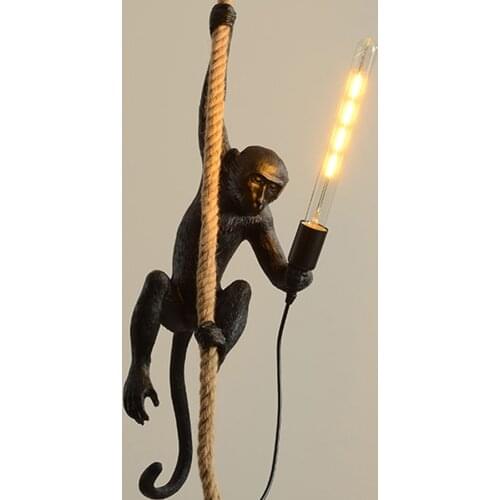 Resin Gold Black Monkey Chandelier Lighting Resin Loft Hemp Rope Pendant Lamp Luminaires Bar Cafe Includes E27 Light Fixtures