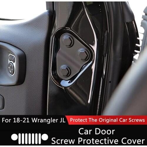 QHCP Car Front Door Screw Protection Cover Trim Screw Decorative Sticker Accessory 2Pcs For Jeep Wrangler JL 2018 2019 2020 2021