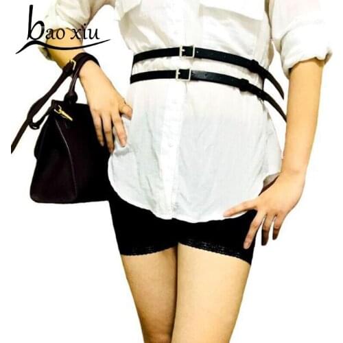 Female New Fashion personality belt silver buckle belt female double buckle binling Strap suspeder belt waist Belt Accessories