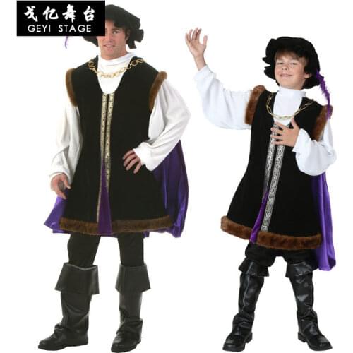 Renaissance Victorian Boy Prince King Costume Palace Medieval Costume Kids Adult Fancy Halloween Cosplay Noble Retro Cloak