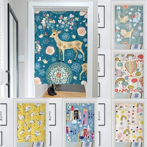 Cartoon Cotton Line Door Curtain Japanese Art Bedroom Bathroom Partition Curtain Children Room Decorative Household