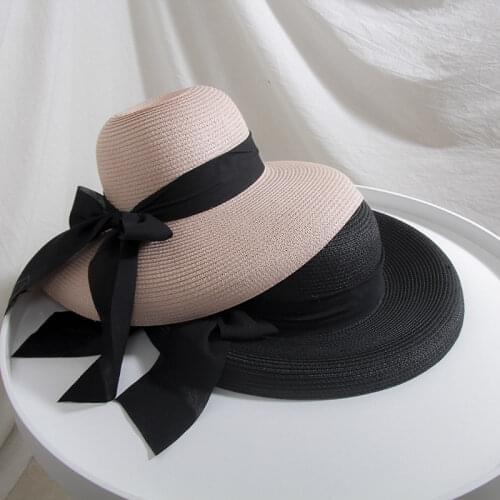 Selling Elegant Retro Bow Hepburn Straw Hat Female Summer Seaside Anti-UV Travel Vacation Sunhat Leisure Wild Big Brim Beach Hat