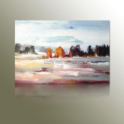 Modern Wall Paintings Hand Painted Abstract Mountain Tree and Rivers Landscape Cnavas Oil Painting For Home Decor