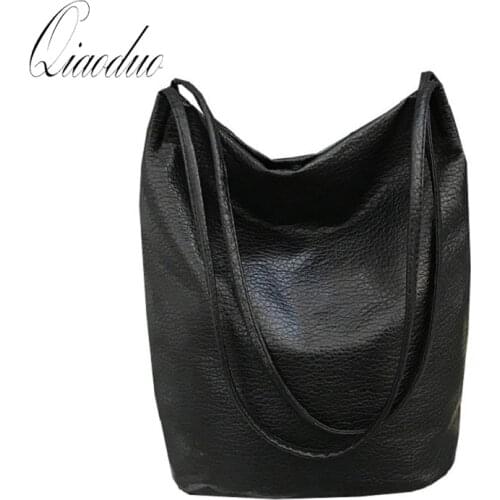 Qiaoduo Women PU leather handbag retro sheepskin bucket shoulder bag ladies Shoulder bag large capacity ladies shopping bag