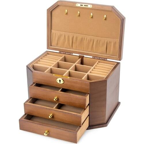 Simple retro solid wood with lock storage Jewelry Box Multi function large capacity drawer storage cabinet