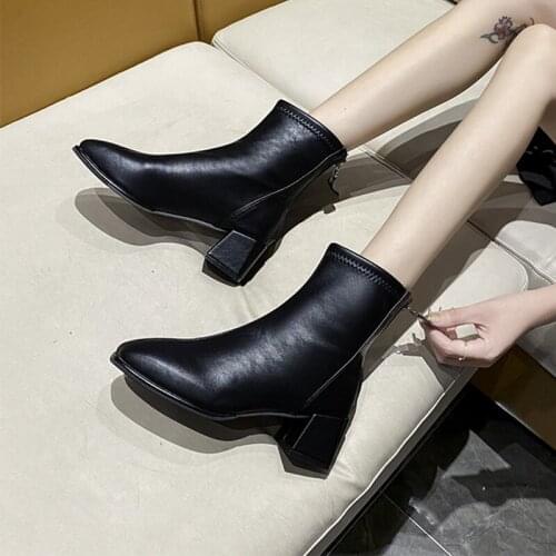 Women Boots Zipper Ankle Ladies Boots Autumn Round Toe Square Low Heels Female Shoes Pu Leather Platform Casual Footwear 2021