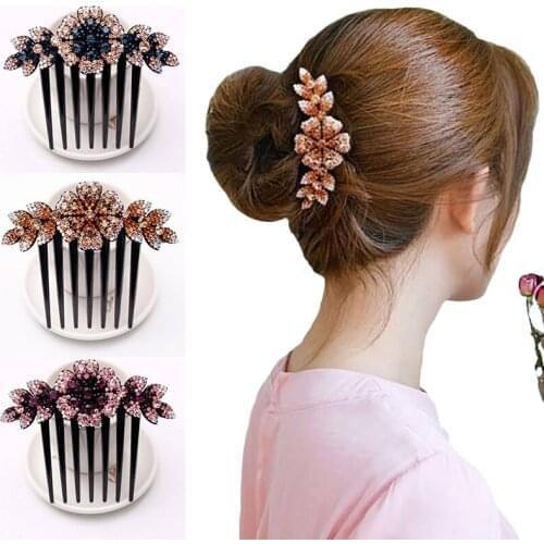 Flowers Inlaid Rhinestone Hair Combs Elegant Women Hair Accessories Full Rhinestone Hairpins Clip Accessories