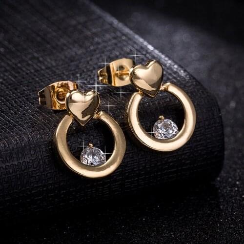 Women Golden Cute Stud Earrings for Girls Heart Leaves Crystals Earrings Fashion Austrian Crystals Minimalist Jewelry Wholesale