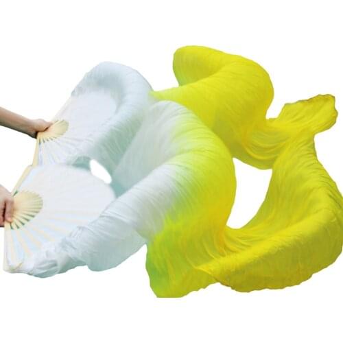 1 Pair Pure Natural Silk Belly Dance Fan 100% Real Silk/Imitation Silk High Quality Silk Fans Handmade Dyed Silk Fan Dance Veils
