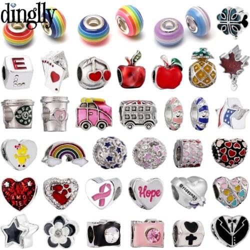 10pcs/lot Rainbow Enamel Apple Pineapple Fruit Beaded Star Beads Heart Hope Charm Fit Diy Bracelets Jewelry Making Accessories