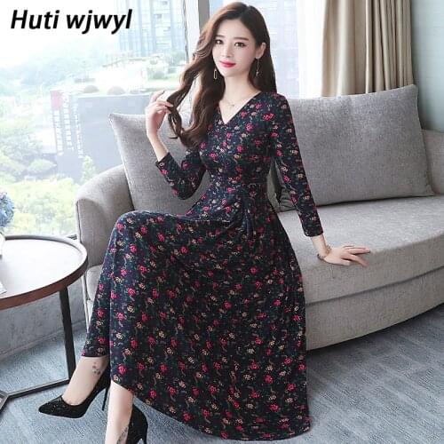 2021 Vintage Floral Boho Beach Midi Dress Autumn Winter Plus Size Long Sleeve Casual Dress Elegant Women Bodycon Party Vestidos