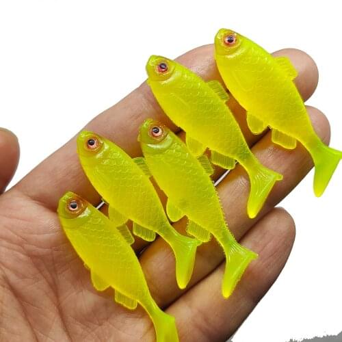 4.6Cm2G Soft Bait T Tail Fluorescent Yellow Fish Crucian Carp Bait Submerged Bionic Bait Freshwater Seawater Wobbler Bait