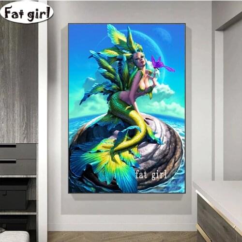 New “Green Mermaid”DIY Diamond Painting Animal Butterfly Embroidery Picture Full Square Round Cross Stitch Kit Mosaic Wall Stick