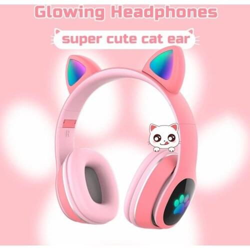 New LED cute cat ear wireless bluetooth headset with mic music headset supports TF card 3.5mm Plug the best gift for children
